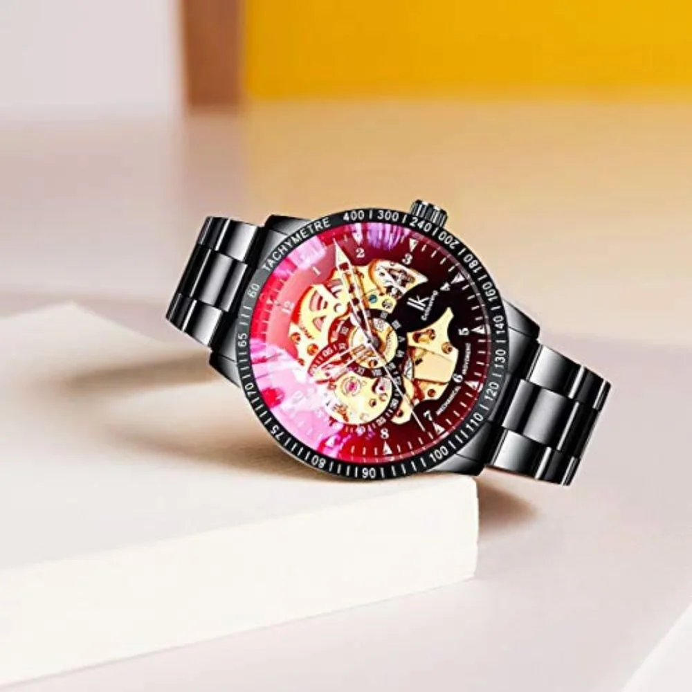 Men's Automatic Mechanical Watch Skeleton Dial Stainless Steel Wristwatch